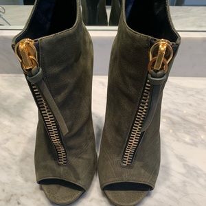 Giuseppe Zanotti Olive Peeptoe Booties size 37 1/2